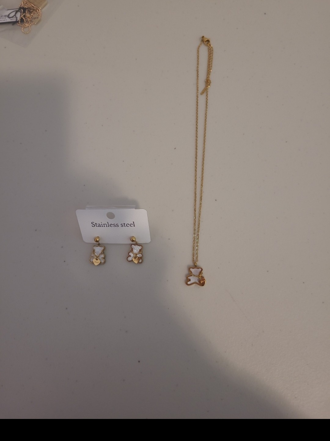 Stainless Steel Teddy Bear Neclace And Earrings